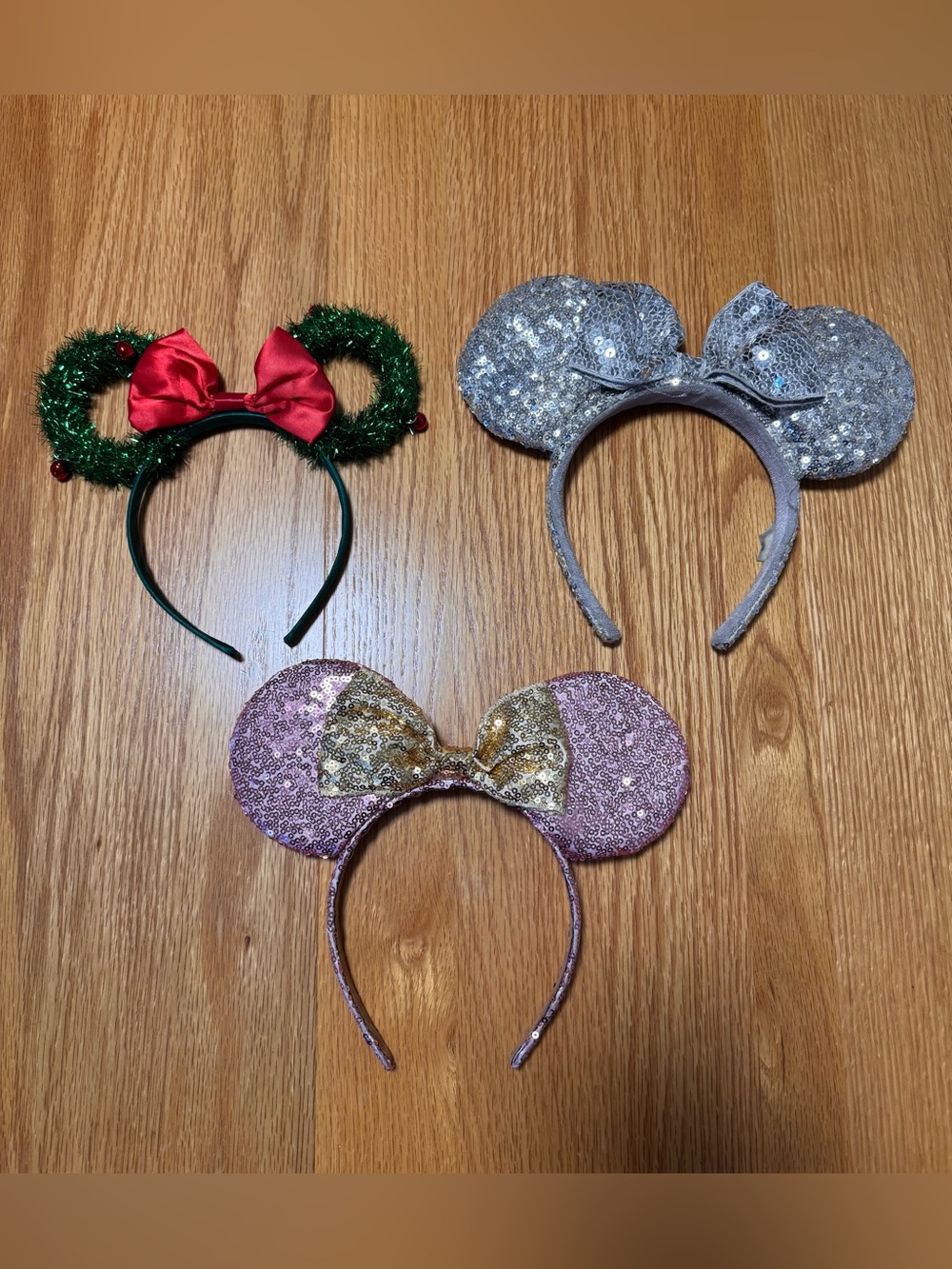 Disney Sequined Minnie Ear Headbands in Green, Silver & Pink